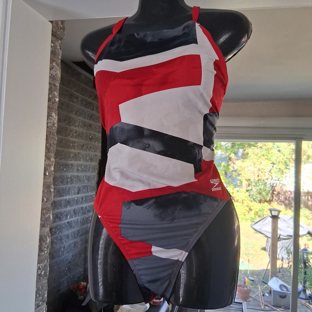 Speedo Women's Red and Black Swimsuit